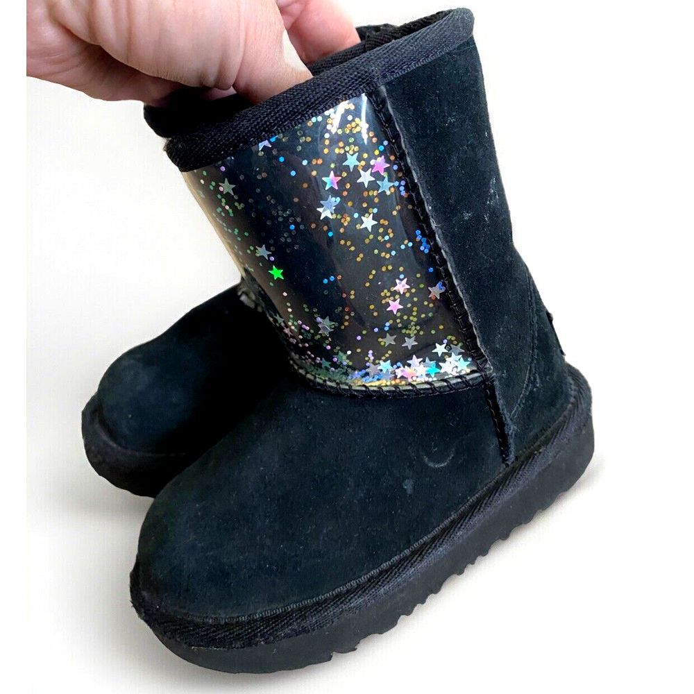 UGG Classic II Clear Glitter Boots‎ Black Size 7 Toddler Girls Kids Star Shoes - Picture 3 of 9